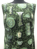womens  waist belt  vintage  vase print  Urban Village Vintage  short sleeved  short sleeve  shift dress  Green  50s  1950s  10