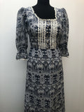 1970s Printed Maxi Dress with Crochet Trim - Size 8