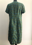 womens  vintage  Urban Village Vintage  summer dress  sleevless  retro  print dress  polyester  pockets  Philip Kunick  MOD  midi dress  midi  green  dress  back zip  A Line  70s  60s  1970s  1960s  16
