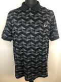 Fred Perry Patterned Knit Polo Top in Black and Grey - Size XXL
