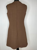 Vintage 1960s Button Detail Mini Mod Dress in Brown and White by Horrockses Fashions - Size UK 12