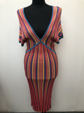 womens  v-neck  Urban Village Vintage  Tall  Stripes  signature stripe  short sleeve  retro  Pepe Jeans  multi  midi dress  midi  L  dress  14  12-14  12