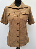 womens  vintage  Urban Village Vintage  urban village  short sleeved  short sleeve  Shirt  safari style  safari  retro  pockets  corduroy  corded  cord  collar  chest pockets  camel  button fastening  button down  button  brown  big collar  70s  1970s  10