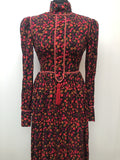 1970s High Neck Folk Maxi Dress - Size 8