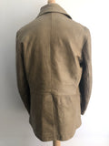 vintage  Urban Village Vintage  urban village  safari style  Safari jacket  safari  retro  pockets  mens  long sleeves  long sleeve  leather stitch  Leather Jacket  Leather Coat  Leather  L  Jacket  decorative buttons  collar  coat  button  brown leather  brown  big collar  70s  70  1970s