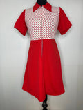 1960s Red Pointed Collar Chevron Stripe Mod Mini Dress - UK 12