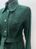 womens  waist belt  vintage  Urban Village Vintage  urban village  Suede Jacket  Suede  press stud fastening  pockets  penny collar  MOD  long sleeve  Jacket  Green  emerald  collar  coat  button down  big collar  Belted waist  belted jacket  belted  belt  70s  60s  1970s  1960s  16