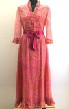 zip back  zip  womens  vintage  v-neck  Urban Village Vintage  urban village  straps  retro  pink  long sleeve  Jean Allen  frill detail  dress  bow detail  back zip  70s  1970s  10