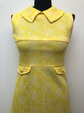 yellow  womens  vintage  Urban Village Vintage  sleevless  retro  pockets  pencil dress  patterned  MOD  floral  dress  back zip  8  60s  1960s