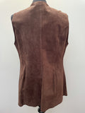 womens jacket  womens coat  womens  waistcoat  vintage  vest  Urban Village Vintage  summer  Suede Jacket  Suede  scalloped  press stud fastening  Jacket  decorative buttons  dark brown  brown  70  60s  1970s  1960s  14