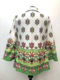 womens  wide sleeve  white  vintage  top  multi  Indian Print  green  floral print  flare sleeve  ethnic print  dagger collar  blouse  70s  1970s  12