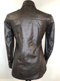 womens jacket  womens  vintage  Urban Village Vintage  urban village  pockets  leather stitch  leather shirt  Leather Jacket  Leather Coat  Leather  Jacket  dagger collar  coat  button  brown leather  brown  big collar  8  70s