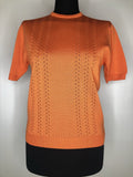 1960s Knitted Short Sleeve Top in Orange - Size UK 12