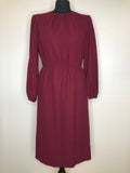 1970s Long Sleeved Dress in Burgundy - Size UK 10