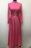 womens  vintage  Urban Village Vintage  urban village  shine  retro  pink  MOD  maxi dress  maxi  made in england  long sleeves  long sleeved  long sleeve  high neck  Frank Usher  evening dress  evening  dress  disco  crew neck  70s  10