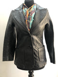 womens jacket  womens coat  womens  vintage  Urban Village Vintage  urban village  soft leather  pockets  pleat back  Leather Jacket  Leather  Jacket  button  Black Leather  Black Jacket  belt  8  70s  70  1970s