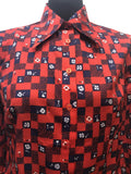 womens  vintage  Urban Village Vintage  top  St Michael  square print  square pattern  red  floral  dagger collar  Blue  blouse  70s  1970s  14