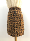 zip  womens  vintage  Urban Village Vintage  urban village  square pattern  Skirts  skirt  MOD  mini skirt  high waisted  front zip  front pockets  brown  60s  6  1960s