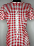 12  womens  white  vintage  Urban Village Vintage  urban village  short sleeved  short sleeve  retro  red  multi  MOD  gingham check  Gingham  dress  collar  check  button down  big collar  60s  1960s