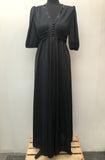 womens  vintage  Urban Village Vintage  puff sleeves  maxi dress  maxi  large sequin  evening dress  dress  button front  black  70s  1970s  12