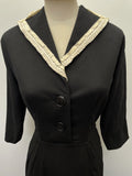 womens  vintage  Urban Village Vintage  urban village  retro  MOD  midi dress  midi  long sleeve  kashmoor  high neck  frill neck  frill detail  evening dress  dress  collared  collar dress  collar  buttons  button up  button  black  60s  3/4 sleeves  3/4  1960s  14
