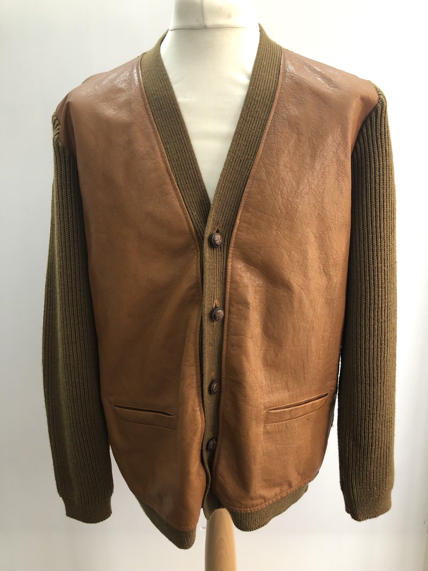 1960s Leather Front Knit Cardigan by Hepworths Size L L