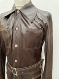 waist belt  vintage  Urban Village Vintage  urban village  Suede Jacket  Suede  stitch detailing  stitch detail  safari  reversible  retro  press stud fastening  pockets  mens  M  long sleeve  leather stitch  Leather  Jacket  decorative pockets  collar  button down  brown  big collar  Belted waist  belted jacket  belted  70s  1970s