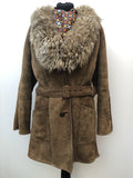 Richard Draper  zip front  zip  womens  vintage  Urban Village Vintage  urban village  Suede Jacket  Suede  sheepskin collar  Sheepskin  pockets  long sleeve  Jacket  hippy  hippie  dark brown  brown  70s  1970s  14