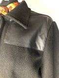 Wool blend  womens  vintage  point collar  mens  faux Leather  check lining  black  70s  1970s  14