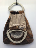 womens bag  womens  vintage  Urban Village Vintage  plastic handle  patterned  One Size  logo  hand bag  brown  bag  accessories  70s style  70  1970s