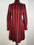Vintage 1970s Balloon Sleeve Striped Dagger Collar Tunic Shirt Dress in Red - Size UK 10