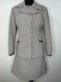 womens jacket  womens  white  vintage  Urban Village Vintage  urban village  two piece  smart dress  patterned jacket  patterned dress  patterned  MOD  decorative pockets  button up  button front  button fastening  brown  blazer jacket  Blazer  60s  60  1960s  1960  16