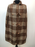 wool  womens  waistcoat  vintage  tunic  S  MOD  M  check  cape  brown  60s  1960s urban village vintage