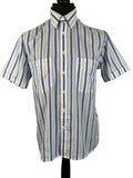 Vintage 1970s Short Sleeve Striped Shirt in Blue and White by Gabicci - Size L