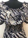 womens  white  vintage  Urban Village Vintage  urban village  summer dress  stripe  ruffle  patterned  off shoulder  maxi dress  hippie  folk  floral dress  floral  dress  boho  bohemian  blue  balloon sleeves  70s  70  1970s  12