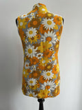 Yellow  womens  vintage  Urban Village Vintage  urban village  tunic top  towelling  top  terry cloth  summer  sleeveless  MOD  mandarin collar  high neck  flower power  floral print  floral  daisy print  daisy  cover up  beach  70s  1970s