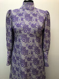 womens  vintage  stitch detail  retro  purple  print dress  pearl button  MOD  high neck  dress  button sleeve  back zip  60s  1960s  10