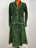 Vintage 1960s Suede Two Piece Jacket and Skirt Set in Green - Size UK 10