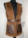 womens  waistcoat  vintage  Urban Village Vintage  urban village  The Dorset Down Charmouth  suede  stitch detailing  sleevless  pockets  leather trims  leather pockets  lace up waist  Jacket  brown  70s  1970s  12