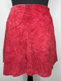 Vintage 1960s Scalloped Suede Mini Skirt in Red - Size UK 8