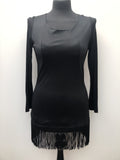 womens  vintage  Urban Village Vintage  mini dress  long sleeve  fringing  fitted dress  Fitted  evening dress  dress  dolly rockers  dolly longlegs  cocktail  black  8  6/8  6