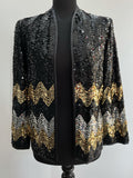 1970s Black and Gold Sequin Disco Jacket - Size UK 10