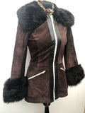 womens vintage Suede Sheepskin coat brown Black sheepskin 8 70s 6/8 6 1970s Urban Village Vintage