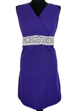 Vintage 1960s V-Neck Crossover Crochet Lace and Diamante Waist Dress in Purple - Size UK 14