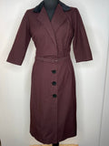 Vintage 1970s Velvet Collar Three Quarter Sleeve Dress in Dogtooth - Size UK 8