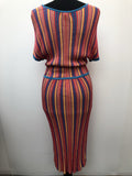 womens  v-neck  Urban Village Vintage  Tall  Stripes  signature stripe  short sleeve  retro  Pepe Jeans  multi  midi dress  midi  L  dress  14  12-14  12