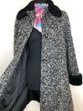 Winter Coat  winter  vintage  Urban Village Vintage  urban village  long sleeves  long sleeved  long sleeve  faux fur  David Barry  collared  coat  black  60s  1960s  14  12-14  12