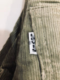 white tab  W26  vintage  Urban Village Vintage  urban village  petite  mens  logo  levis strauss  levis  levi strauss  levi  L34  khaki  green  flares  corduroy  cords  corded  cord