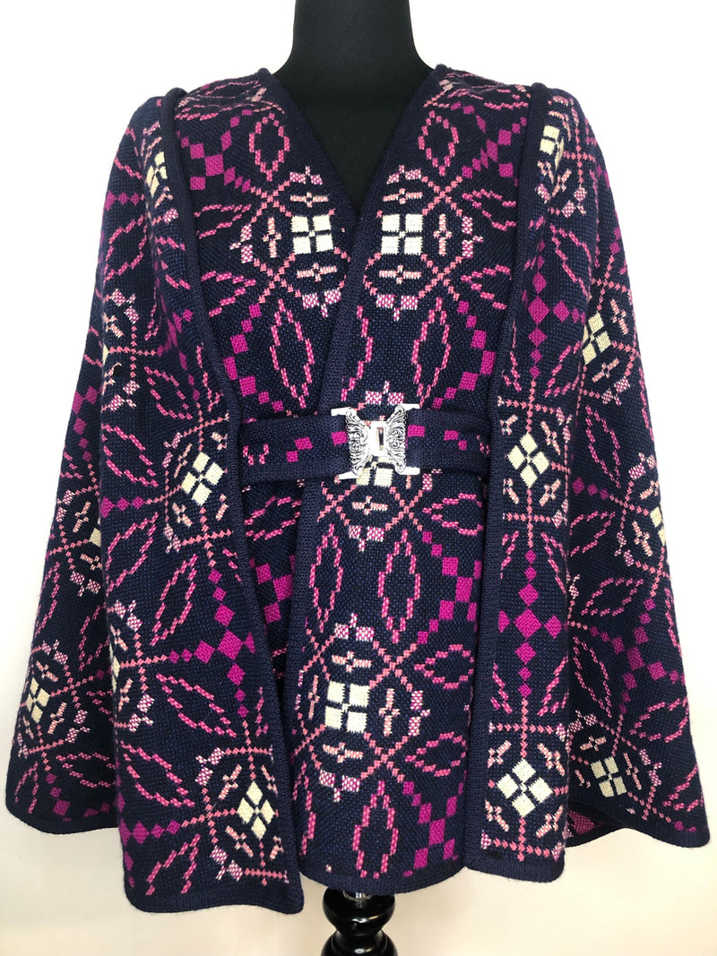 womens  Welsh Woollens  welsh wool  welsh  waist belt  vintage  Urban Village Vintage  tapestry  S  purple  pink  MOD  cape  caerwys clothes  blue  60s  1960s