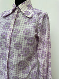 womens shirt  womens  vintage  Urban Village Vintage  urban village  Shirt  retro  purple  long sleeve  floral shirt  floral print  floral dress  dress  collar  checkered  checked  check shirt  check  button down  button  blouse  big collar  Beagle collar  beagle  70s  60s  1970s  1960s  12